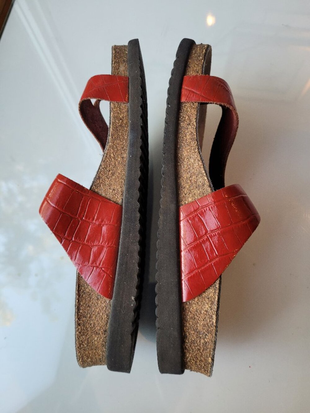 Mephisto Helen Sandals Red Sandals with Rhinestone Trim Size 40 - Picture 13 of 13